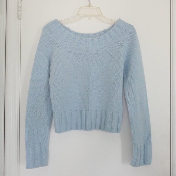 vintage Y2K Derek Heart chunky knit baby blue boatneck sweater size S - Picture 1 of 2